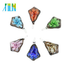 Wholesale Fused Flat Rhombic Lampwork Glass Flower Pendants 12pcs/box, MC0038